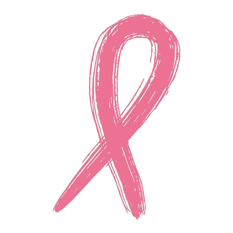 Pink ribbon - breast cancer awareness. Grunge hand drawn paint stroke. vector