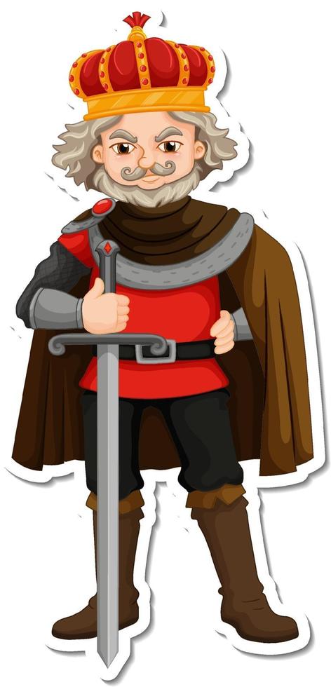 King holding sword cartoon character sticker vector