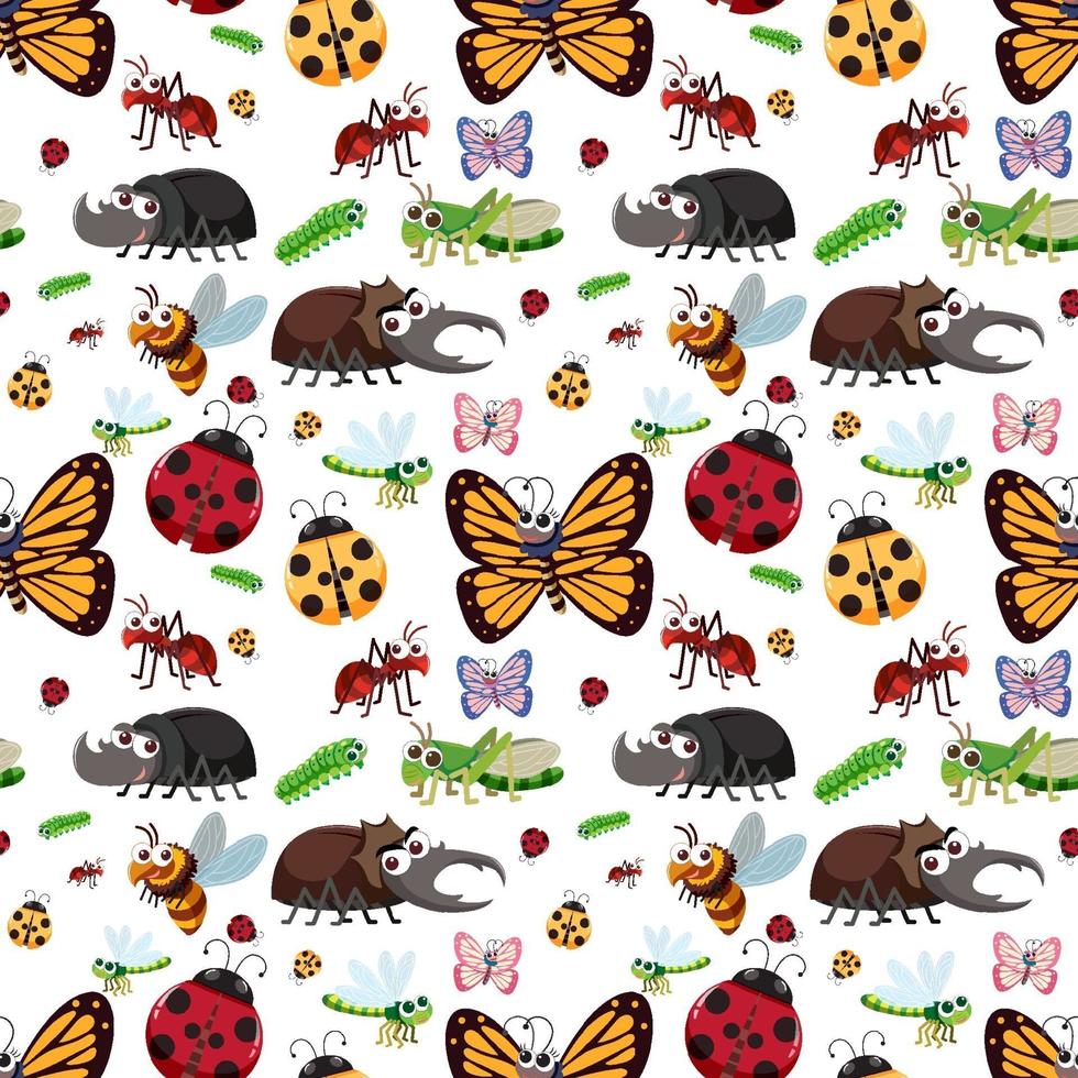 Seamless pattern with many different insects character vector