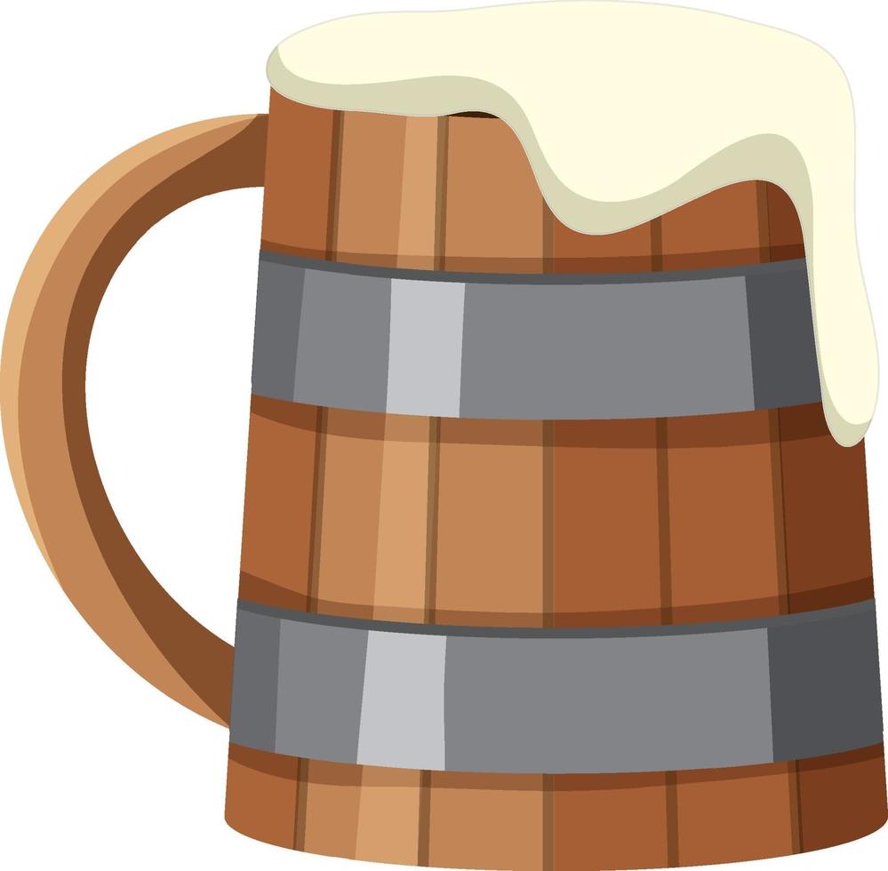 Una jarra de cerveza de madera sobre fondo blanco. vector