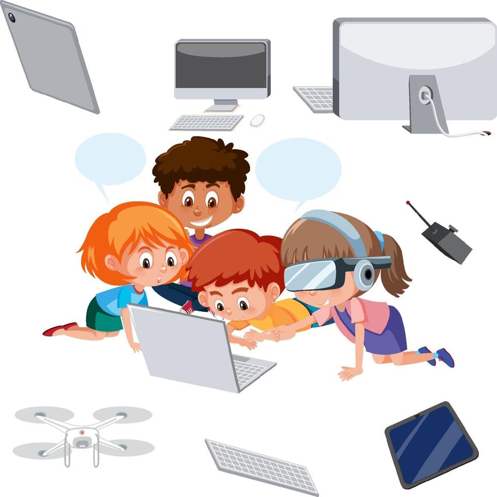 Tech kids leaning tools vector