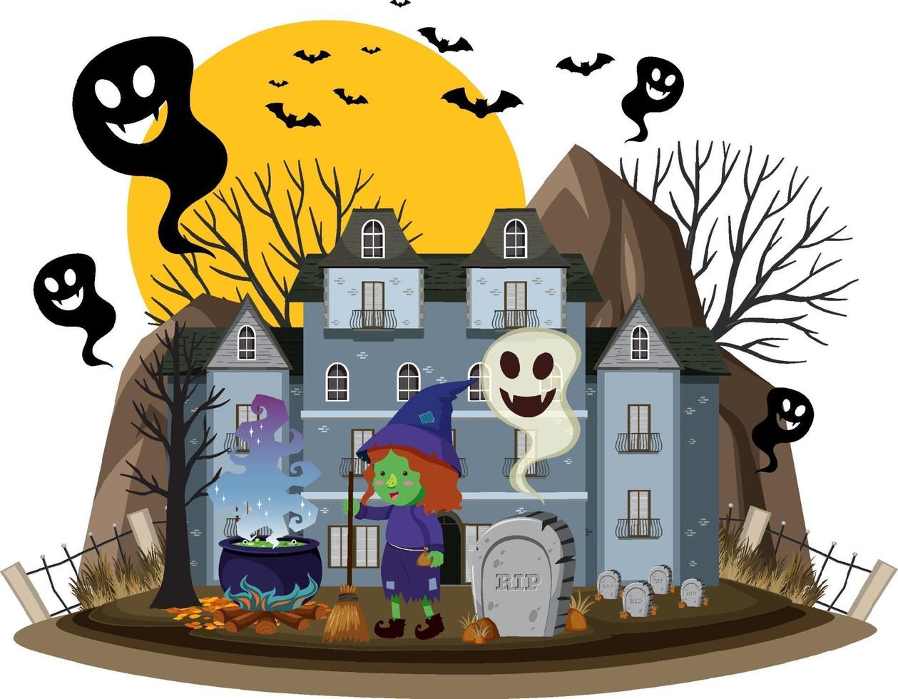 festival de halloween con mansión embrujada vector