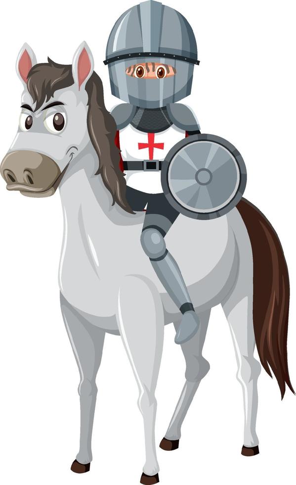 Knight riding horse cartoon character on white background vector