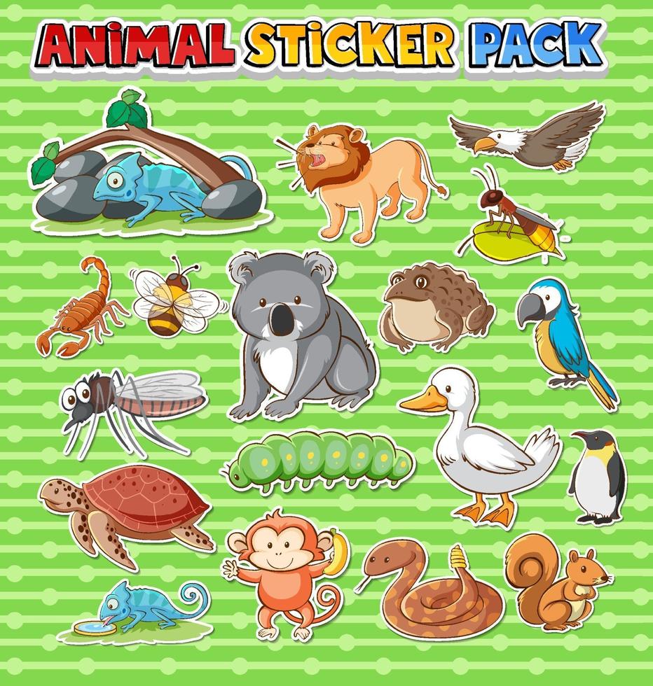 lindo paquete de pegatinas de animales salvajes aislado vector