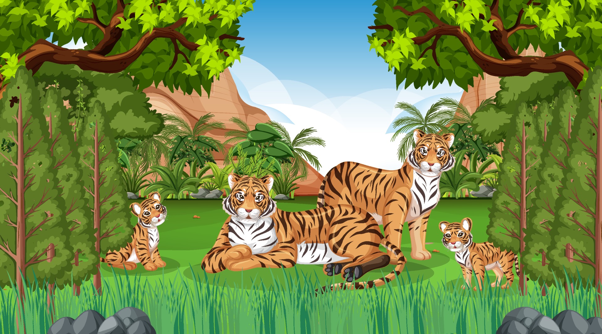 Tiger family in forest or rainforest scene with many trees 3222862 Vector Art at Vecteezy Tiger family in forest or rainforest scene with many trees 3222862 Vector Art at Vecteezy
