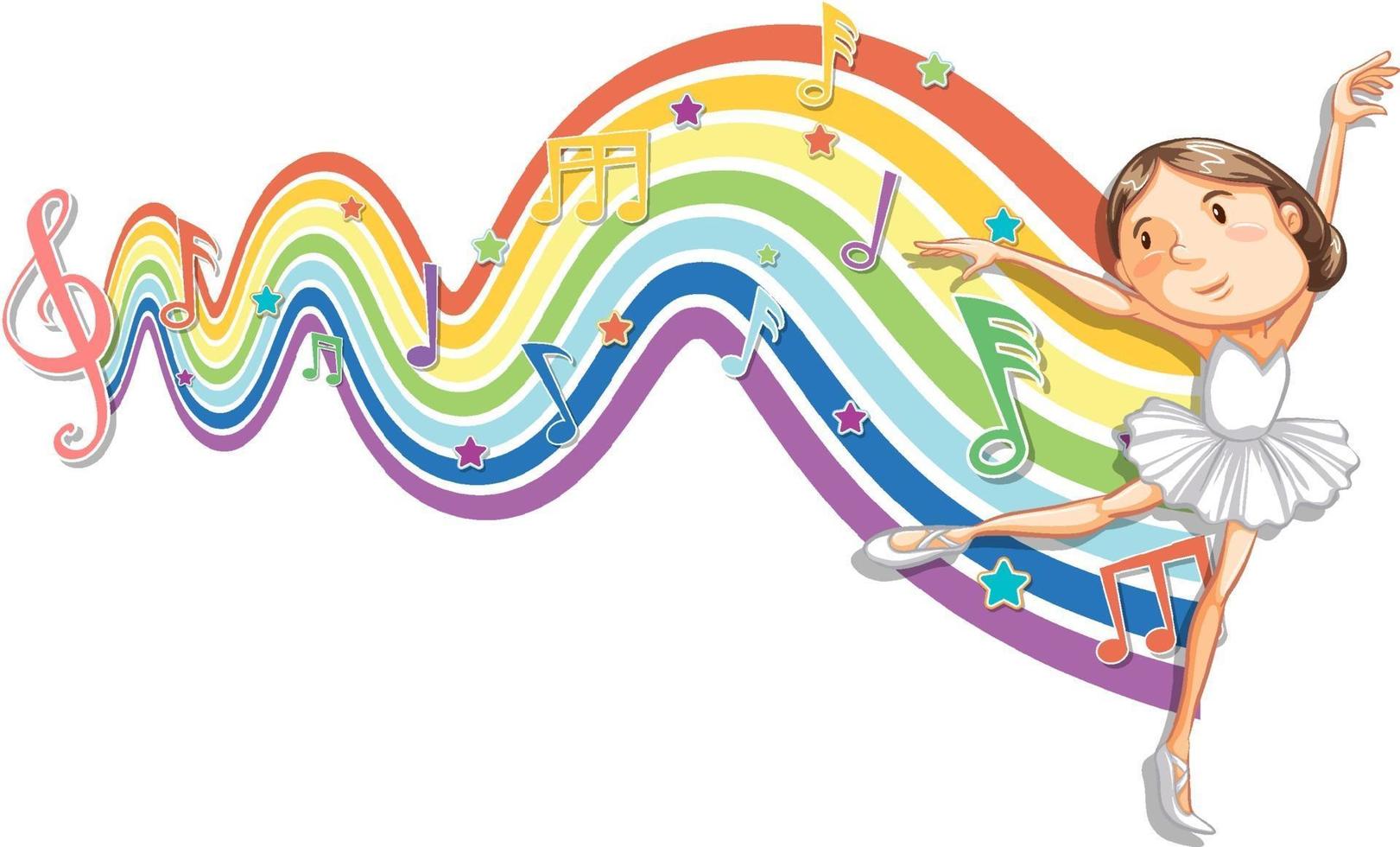 Ballerina with melody symbols on rainbow wave vector