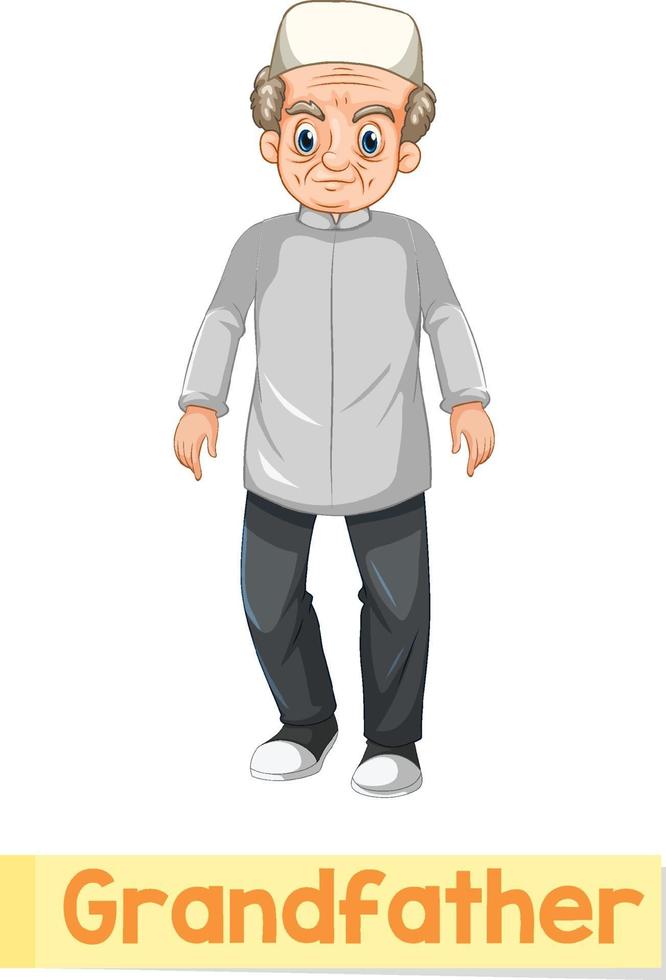 Educational English word card of grandfather vector