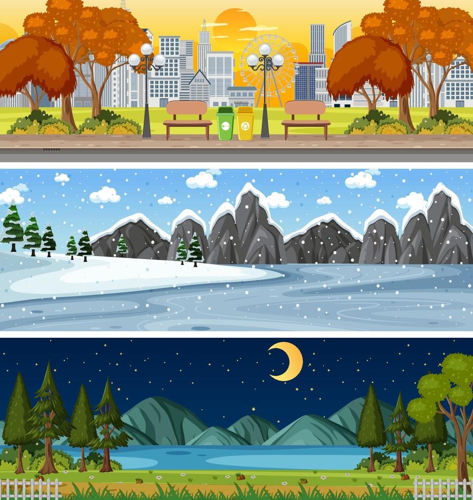 Conjunto de escenas horizontales de diferente naturaleza. vector