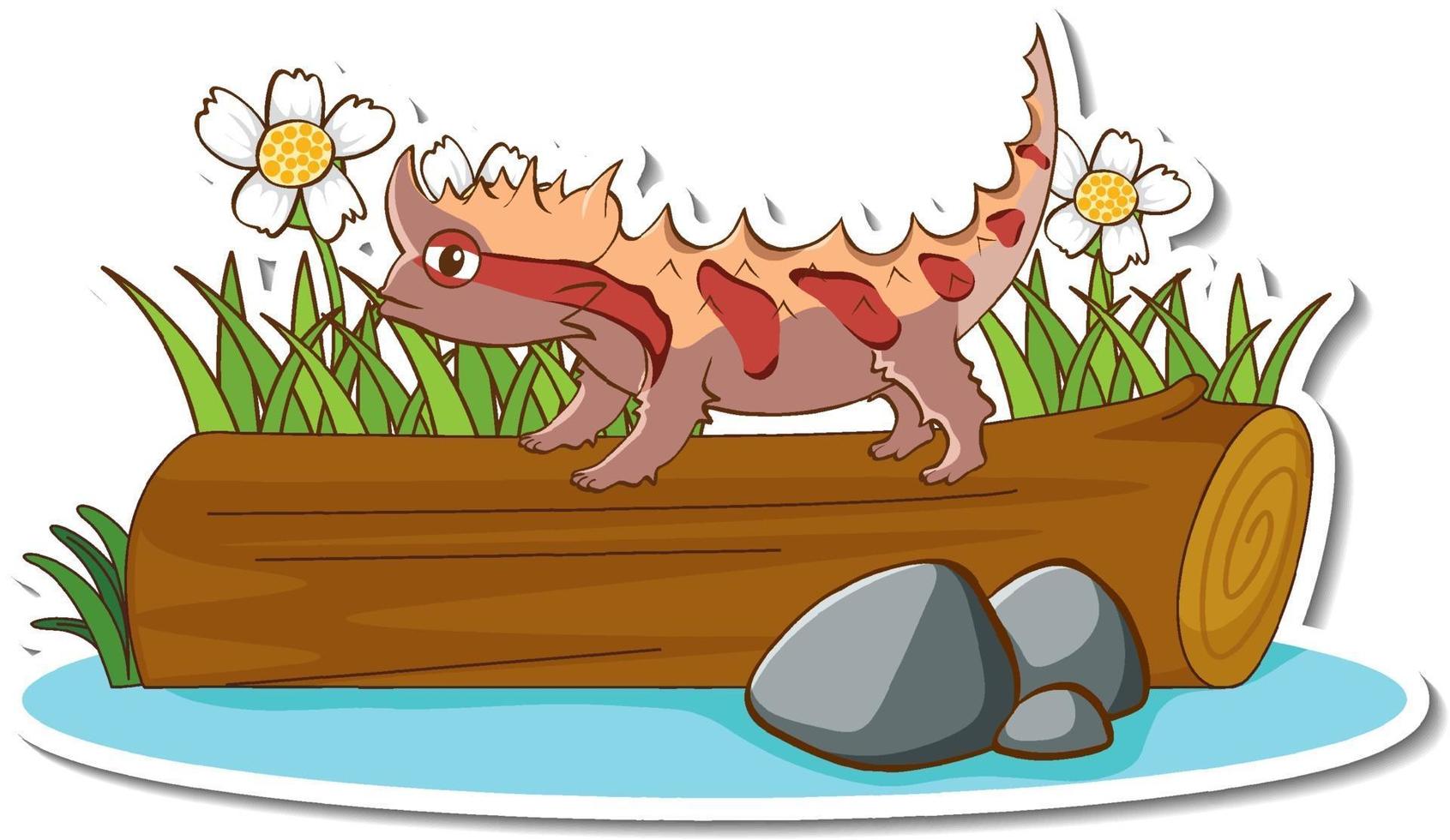 Thorny Dragon lizard standing on a log sticker vector