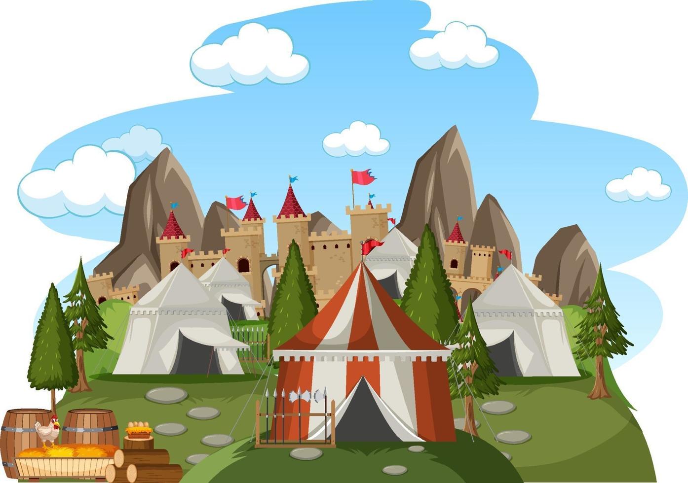 Military medieval camp on white background vector