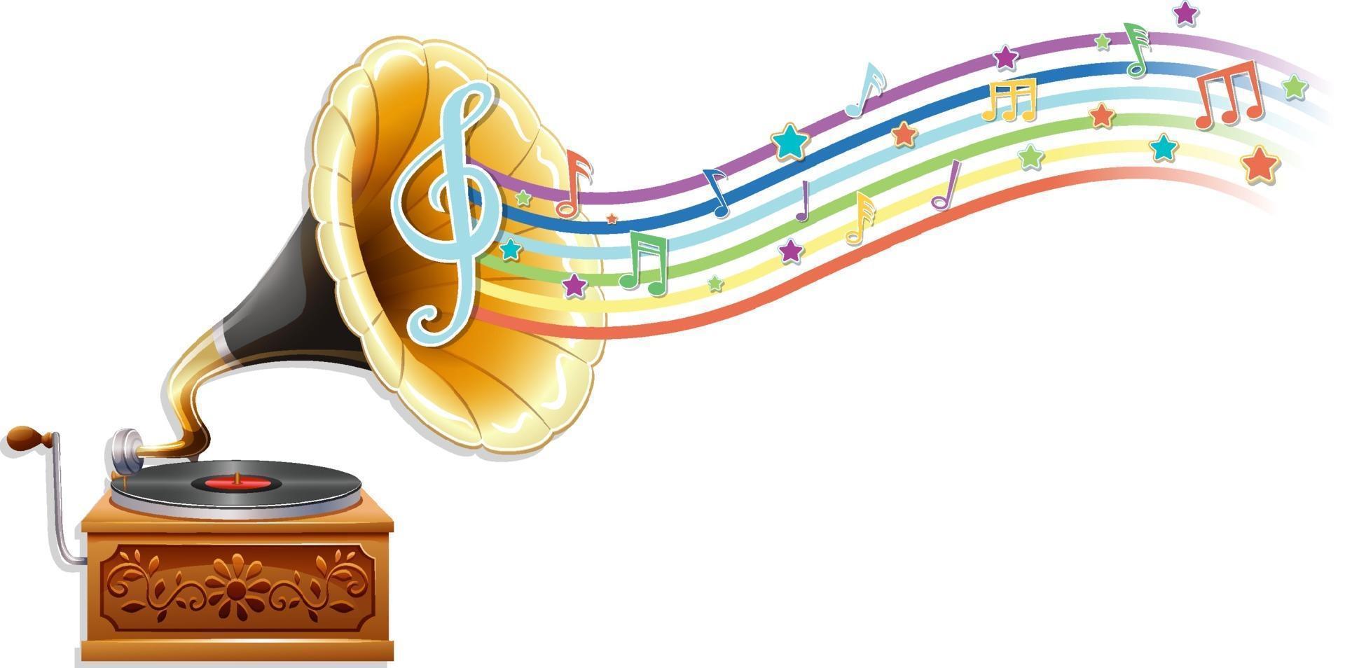 Gramophone with melody symbols on rainbow wave vector