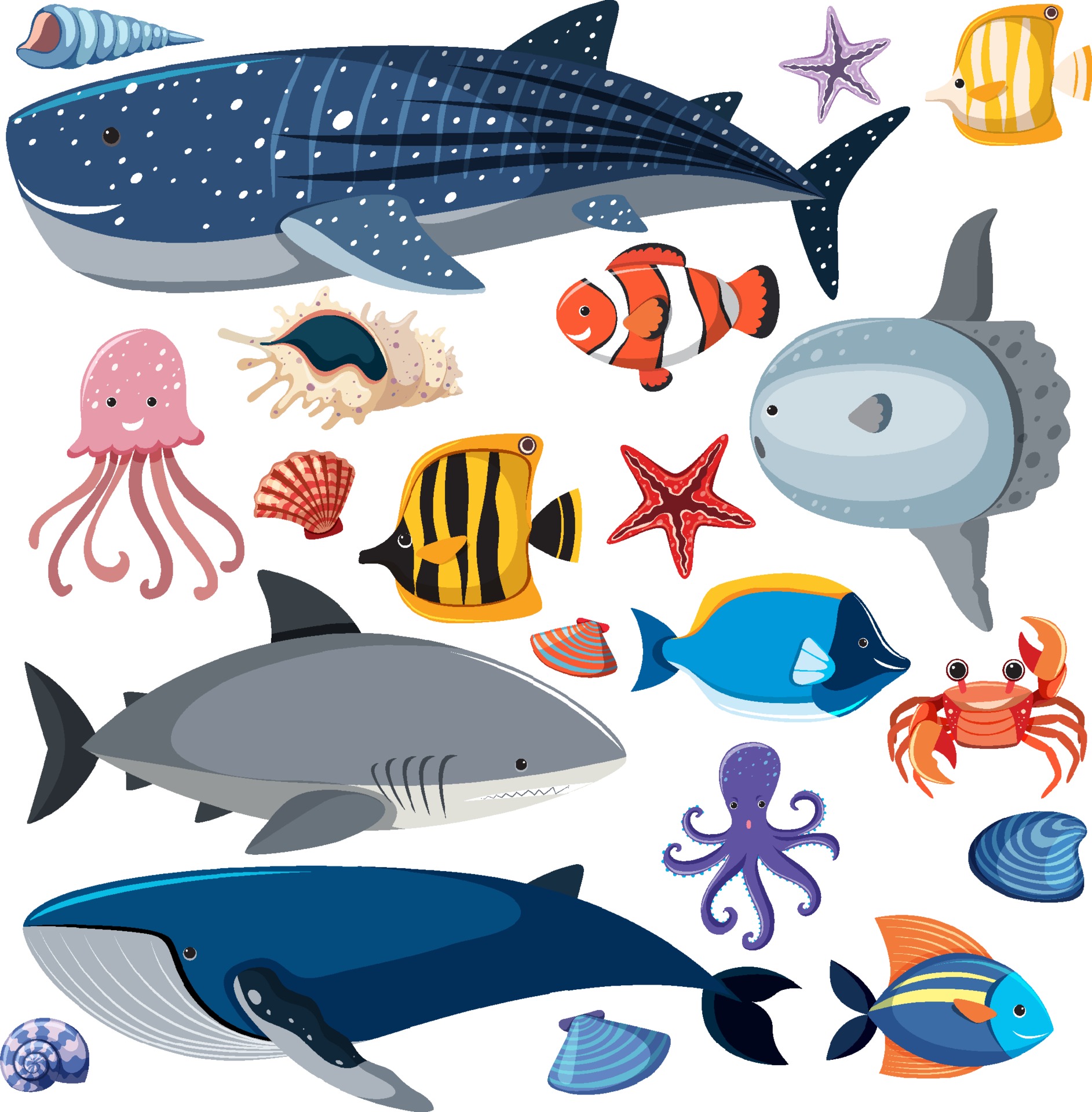Cartoon Sea Life Seamless Pattern with Sea Animals character 3223003 Vector  Art at Vecteezy