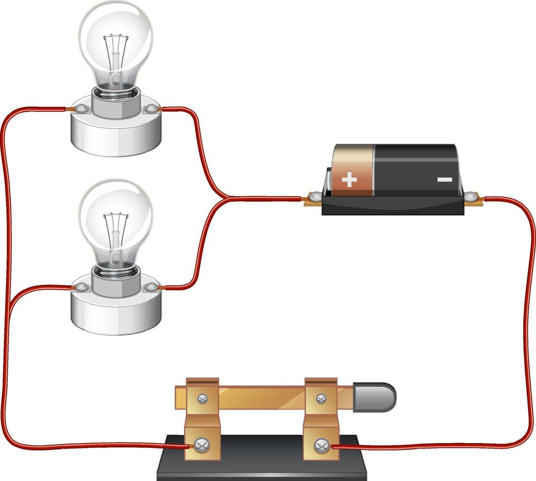 Circuit diagram with battery and lightbulb vector