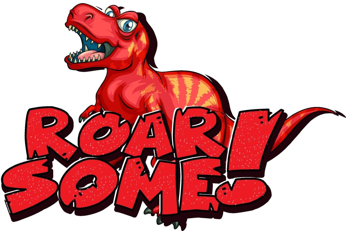 personaje de dibujos animados de dinosaurio con banner de fuente rugido vector