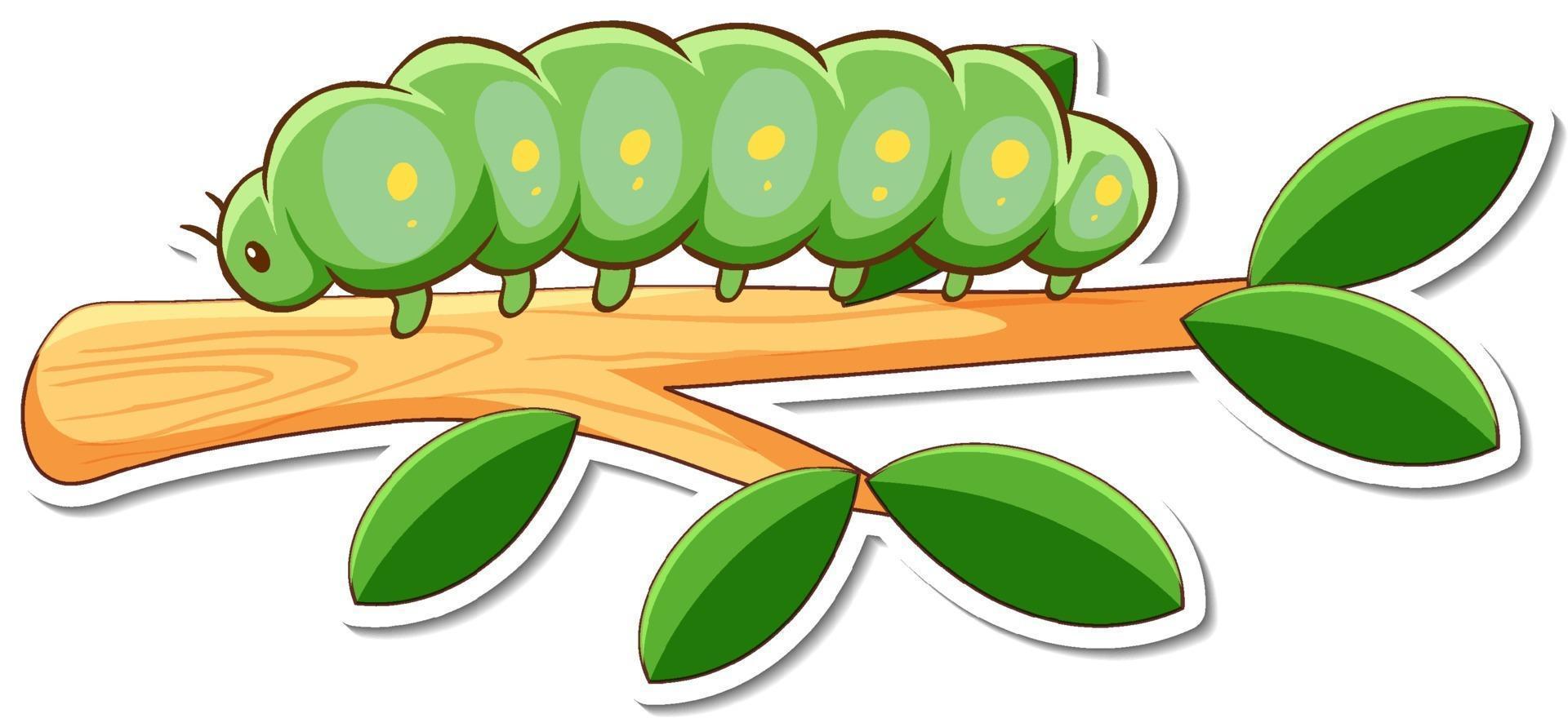 Cartoon character of green worm on a branch sticker vector