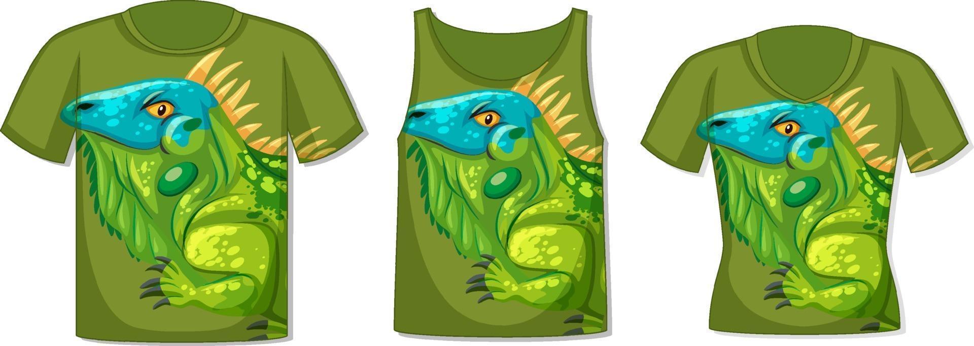 Different types of tops with iguana pattern vector