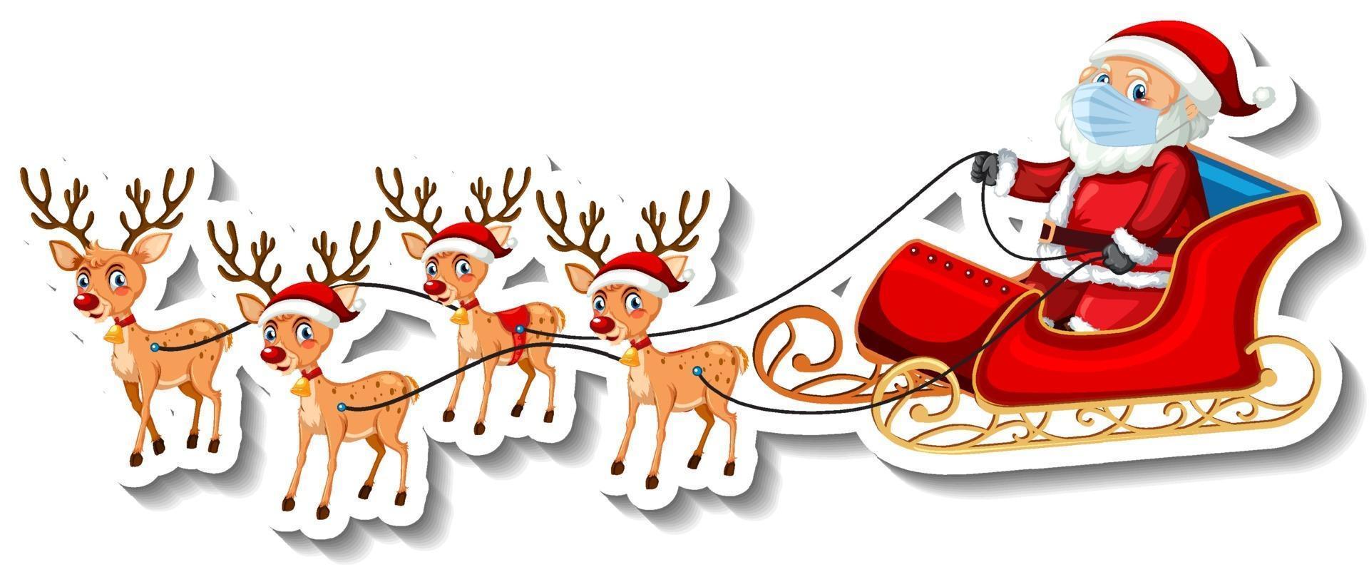 A sticker template with Santa Claus on sleigh and reindeers vector
