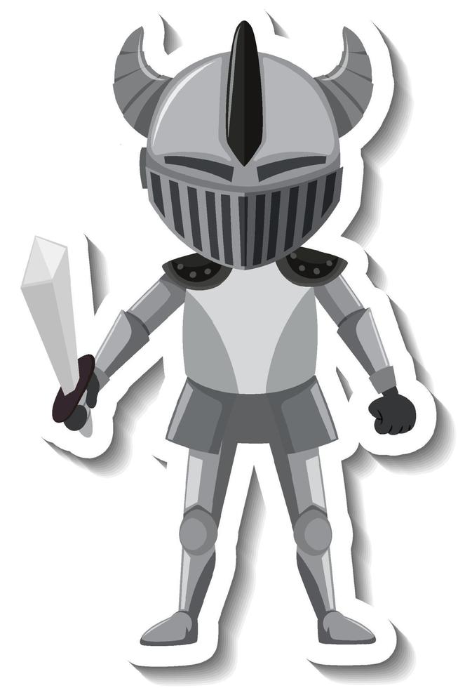 Caballero con armadura con espada pegatina de dibujos animados vector