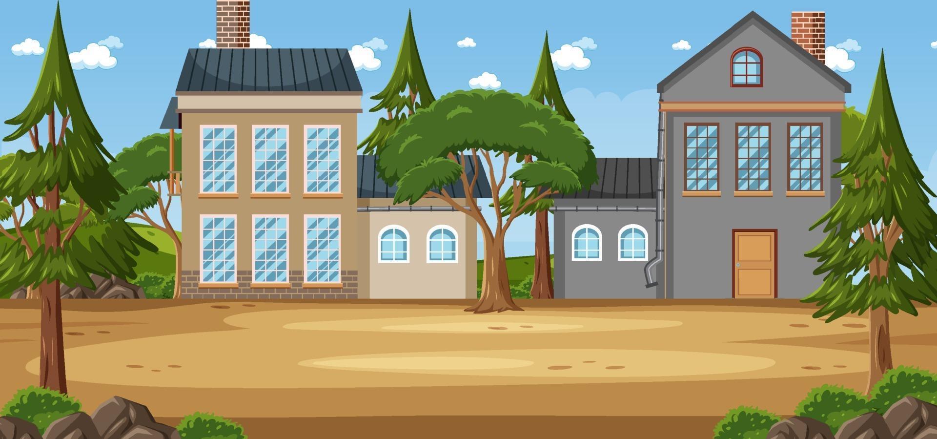 escena del paisaje con casas en primavera vector