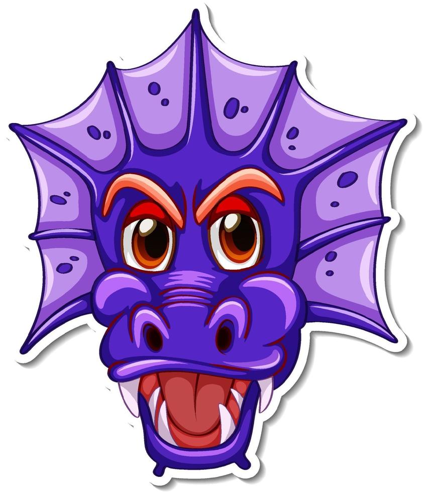 Face of purple dragon cartoon character sticker vector