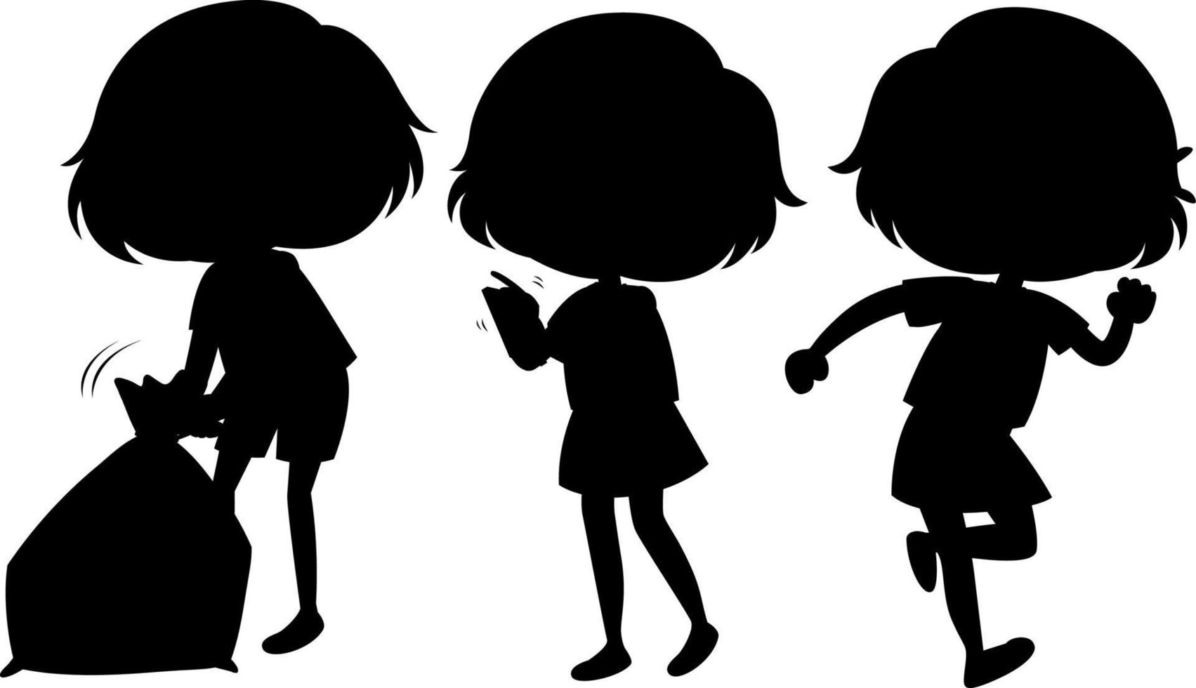 Set of kids silhouette cartoon character vector
