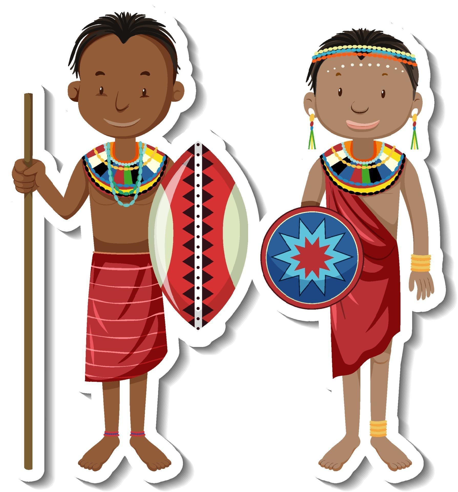 African tribal couple cartoon character sticker 3223105 Vector Art at ...