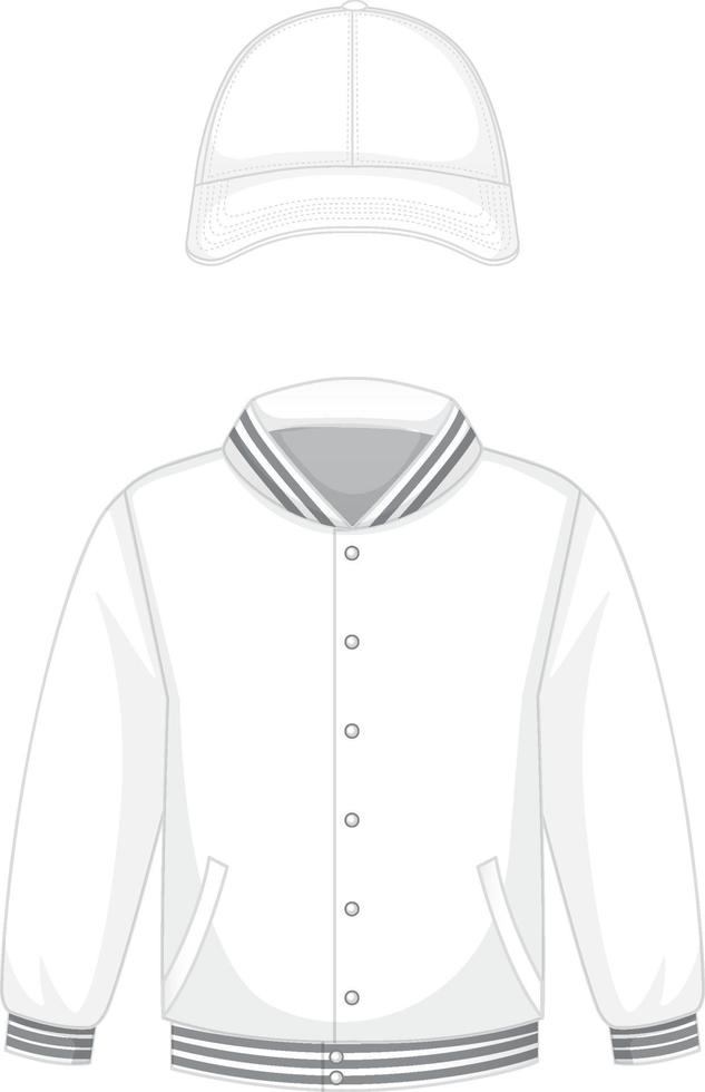 Front of basic white bomber jacket and cap isolated vector