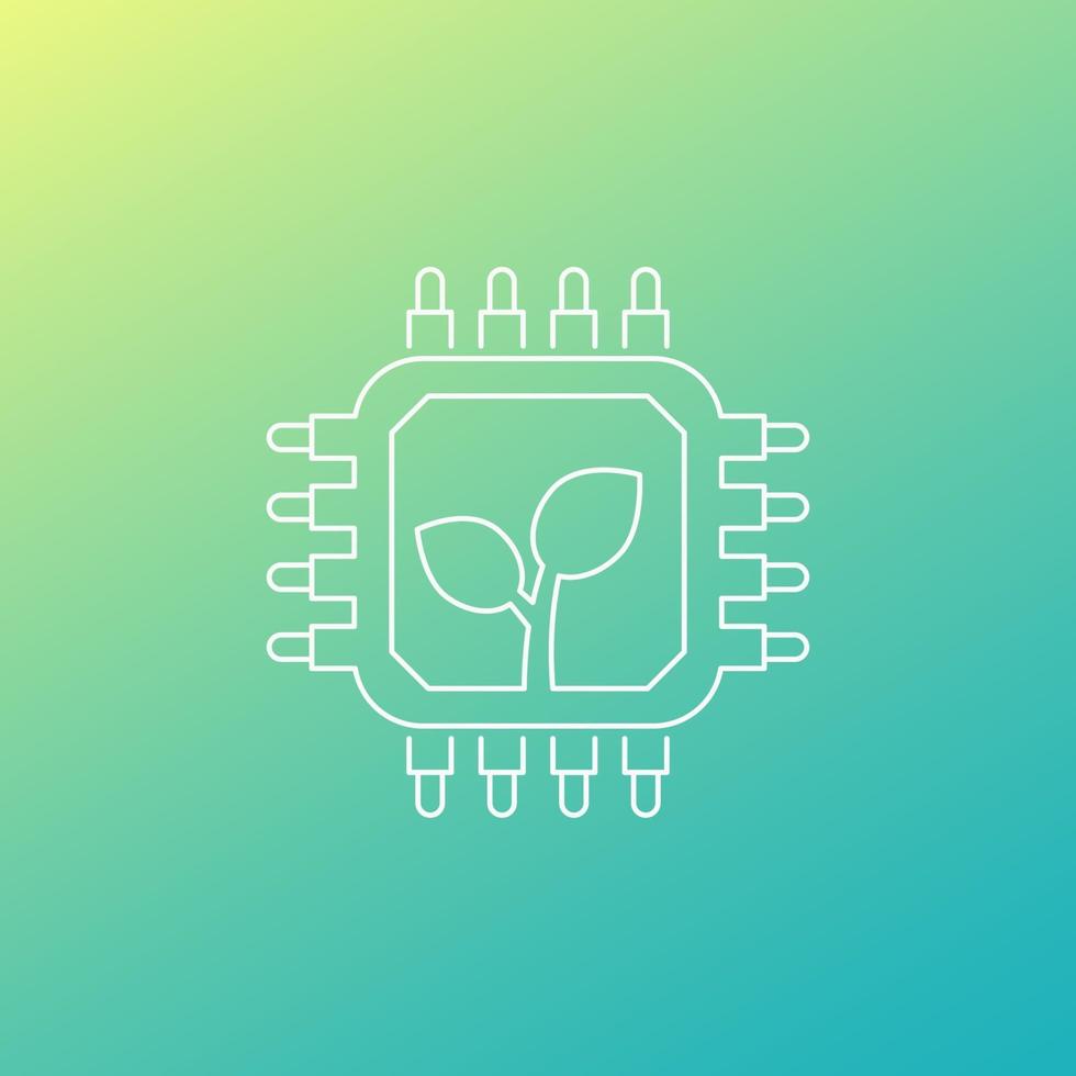 green technology line icon with chipset and plant vector