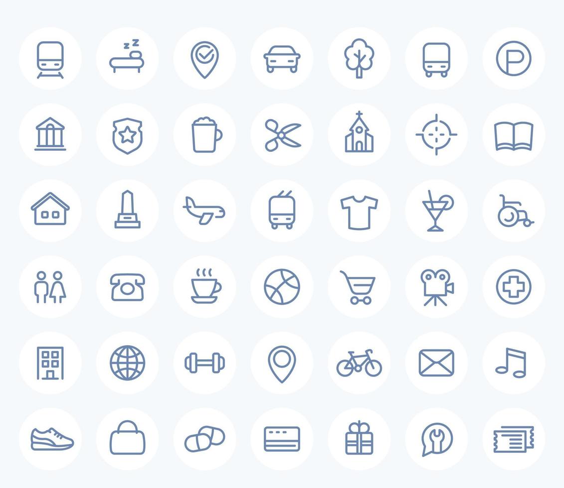 iconos de línea en blanco para mapas, aplicaciones de navegación, vector