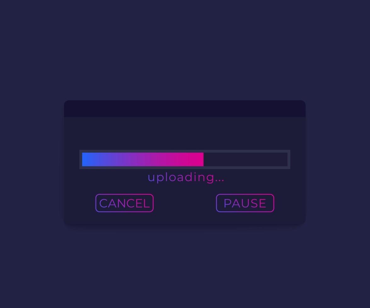 Upload window with progress bar, vector ui design