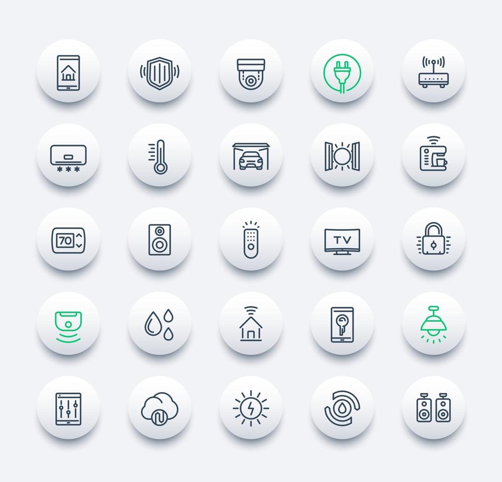 smart house and home automation icons, line vector set