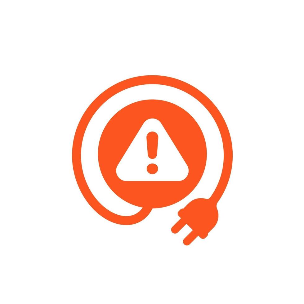 electric plug and warning alert icon on white vector