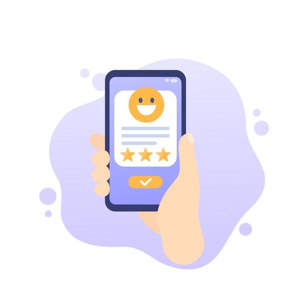 good review icon with phone, vector