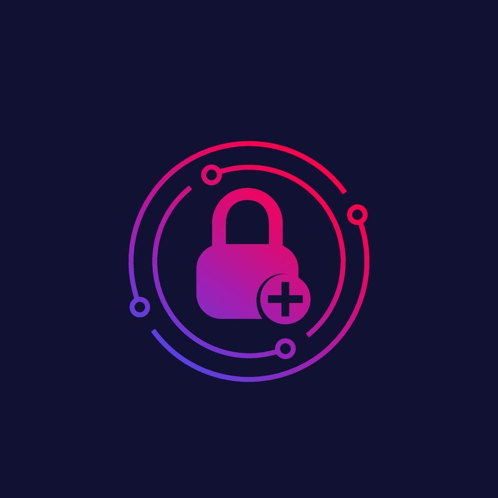 Lock with add sign, security, data protection vector icon