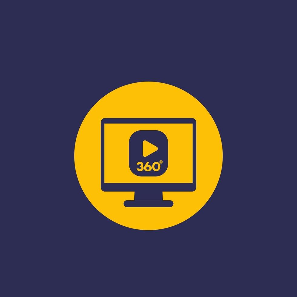 360 degrees video content, icon with computer vector