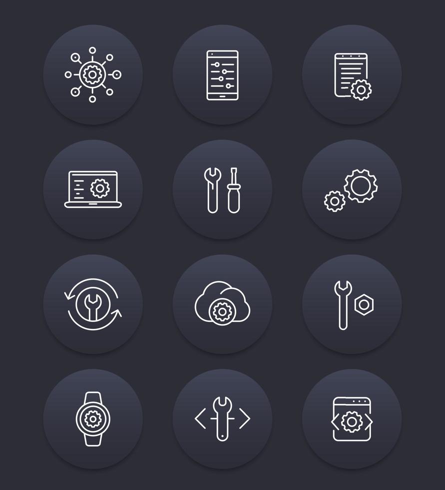 development, engineering, settings, configuration line icons vector