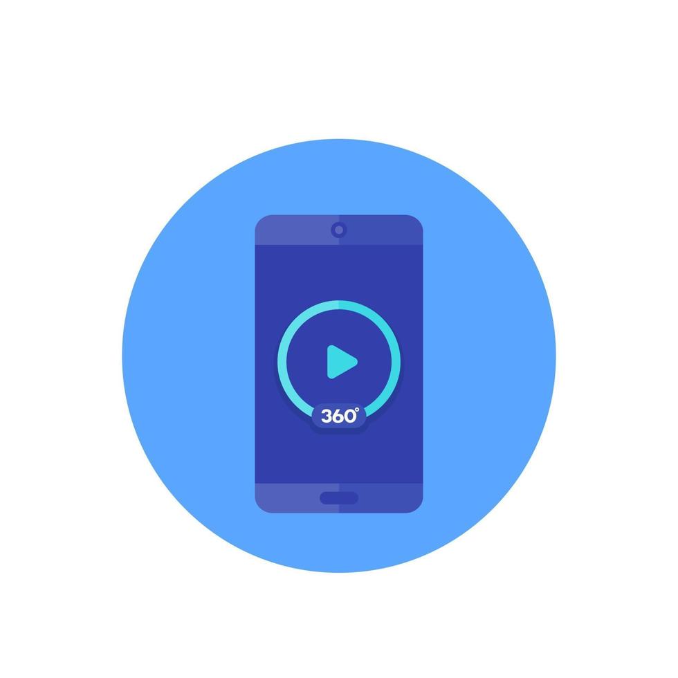 360 degrees video player icon on mobile screen, flat style vector