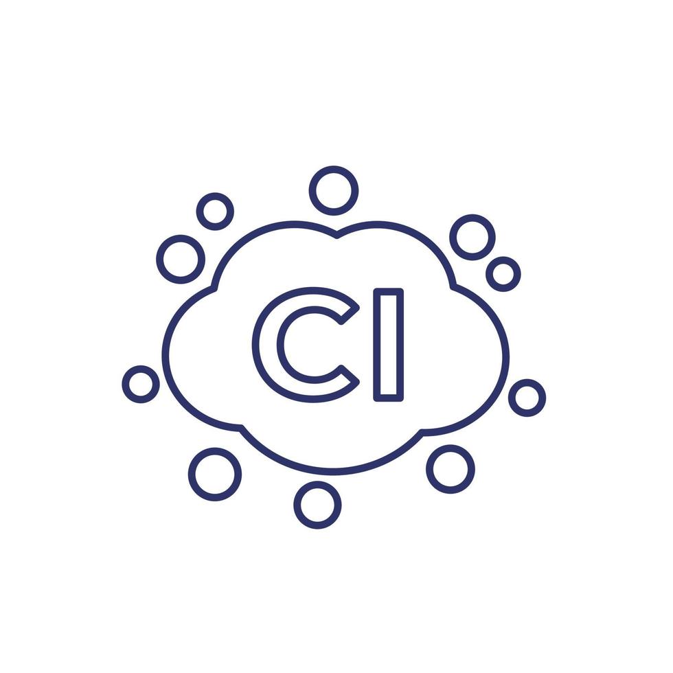 Chlorine gas line icon, vector