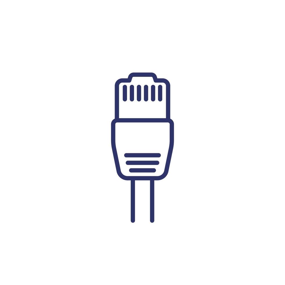ethernet plug, rj45 line icon on white vector