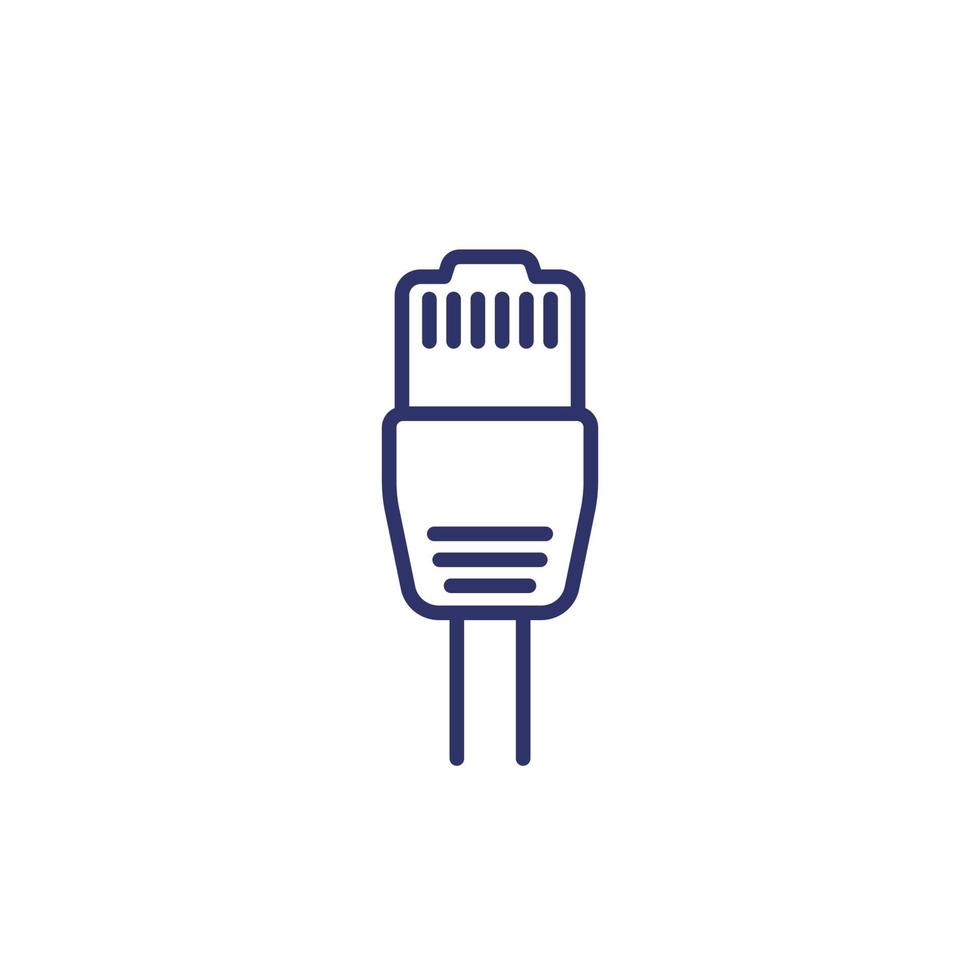 ethernet plug, rj45 line icon on white vector