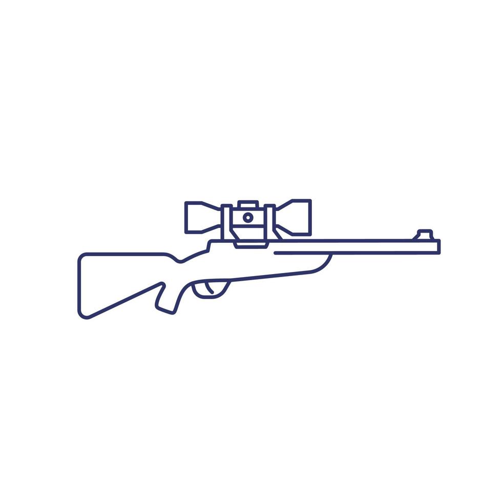 Hunting rifle with optical sight, sniper rifle line icon vector