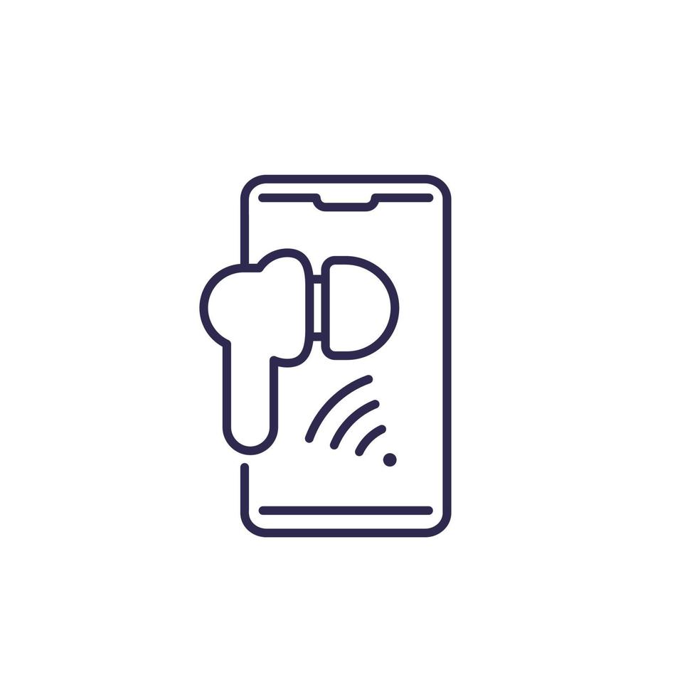 Ear buds, wireless headphones connect to phone line icon vector