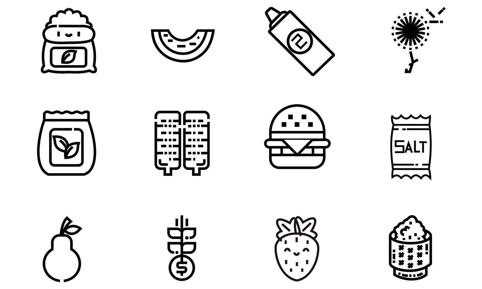Collection icon of Hamburger, Grow, Pear, Strawberry, Salt vector