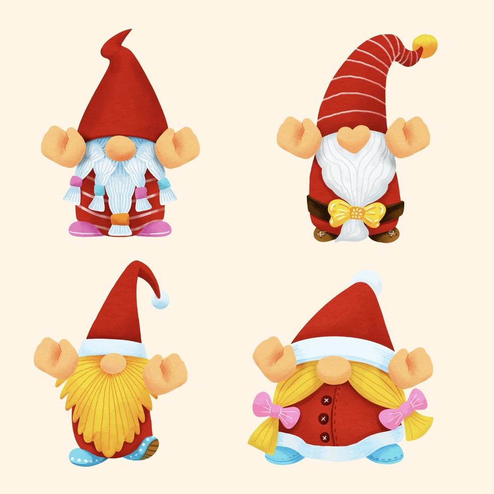 Gnome Christmas watercolor Set.illustration vector. vector