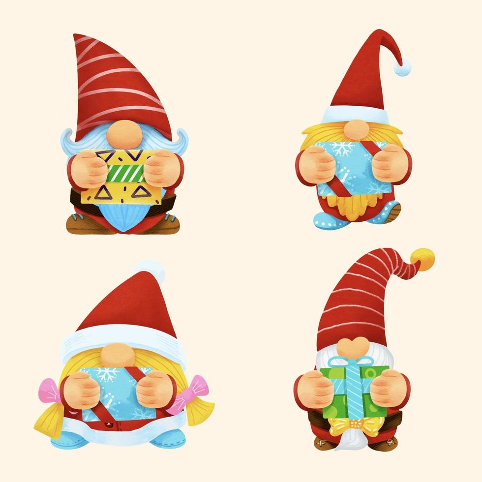 Gnome Christmas watercolor Set.illustration vector. vector