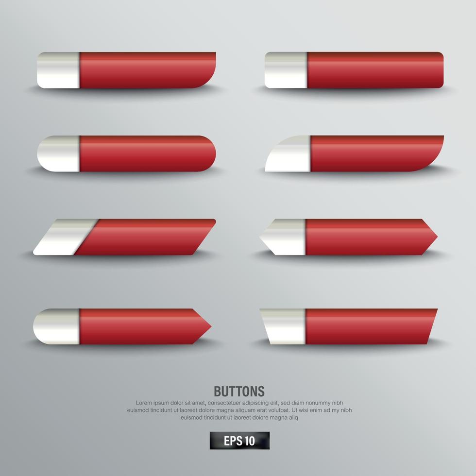 collection of red buttons web on background color white vector