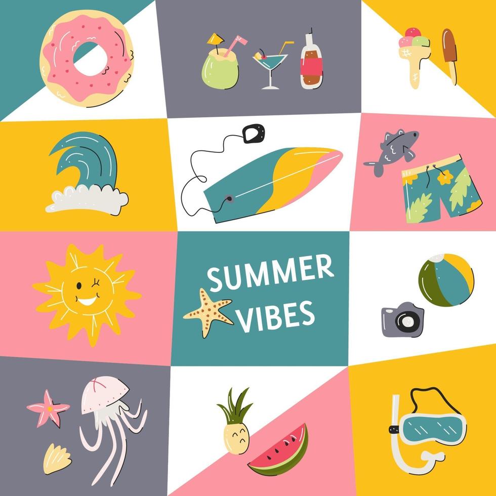 Design summer vibes party poster colorful template vector