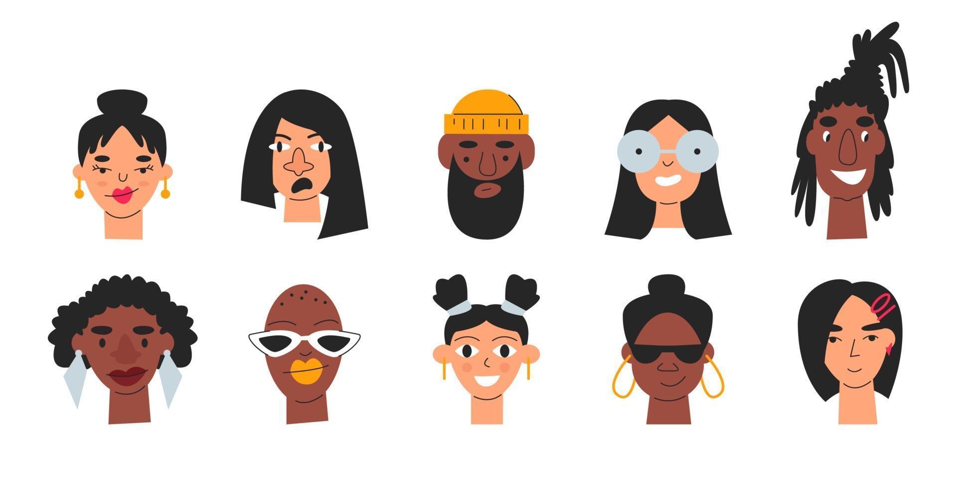 Conjunto de avatar de personas diversas multiculturales aislado vector