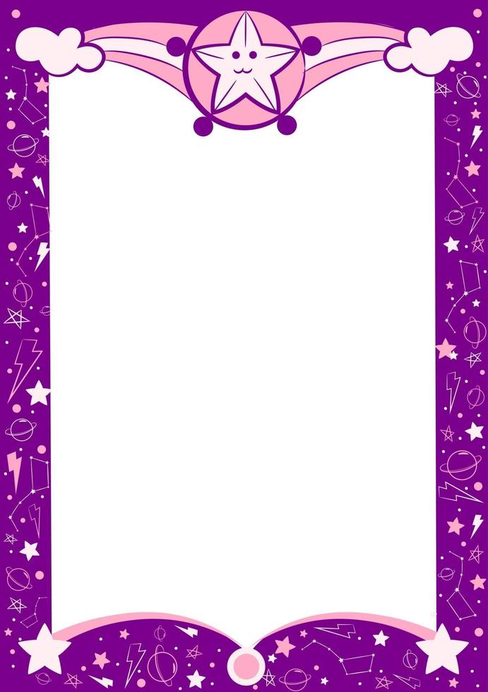 Pink and purple kawaii frame with galaxy and starry sky theme. vector