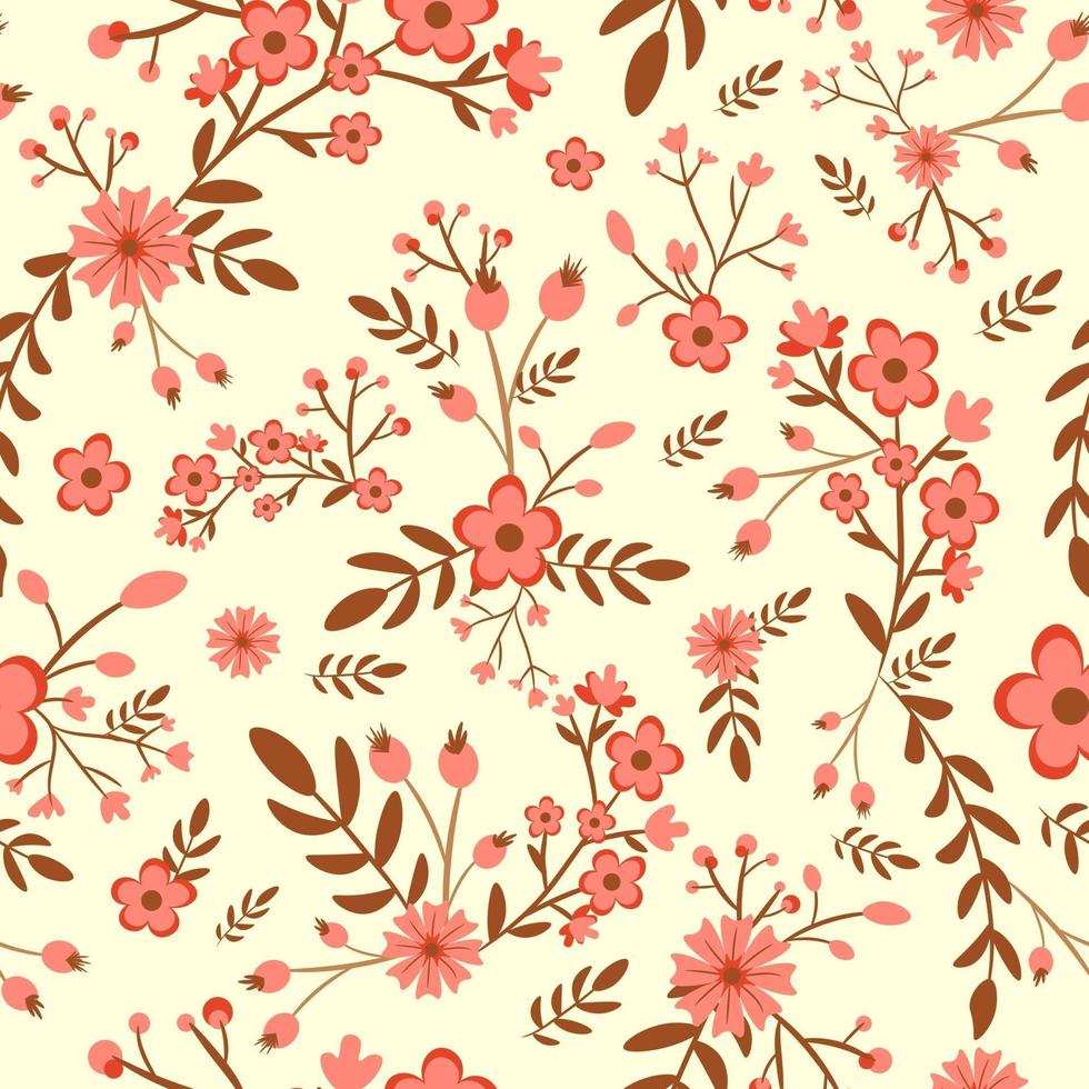 Vintage seamless pattern with flowers, branches and leaves. vector